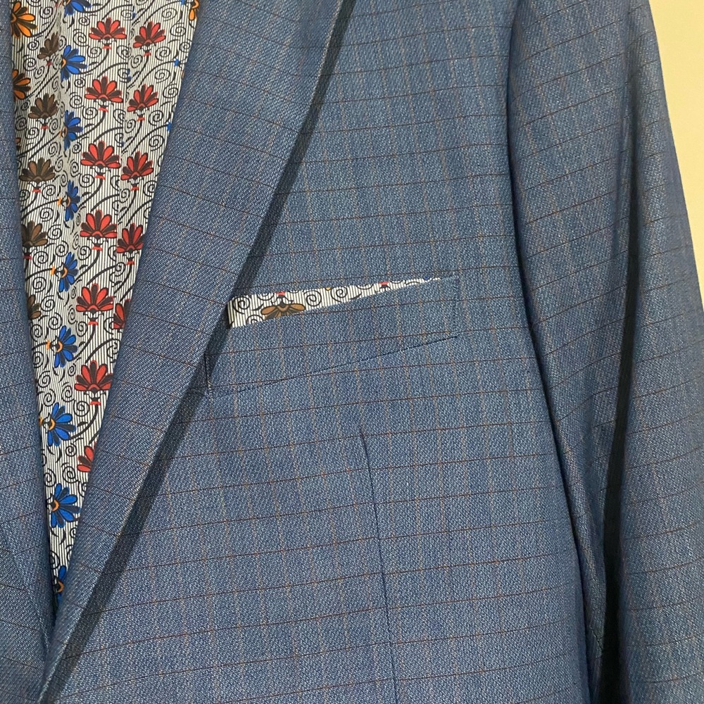 Alan Flusser Textured Blue Blazer with Floral Lining W/matching Pocket Square - Picture 2 of 5